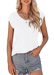 AUSELILY Womens Cap Sleeve T-Shirt Casual Loose Fit