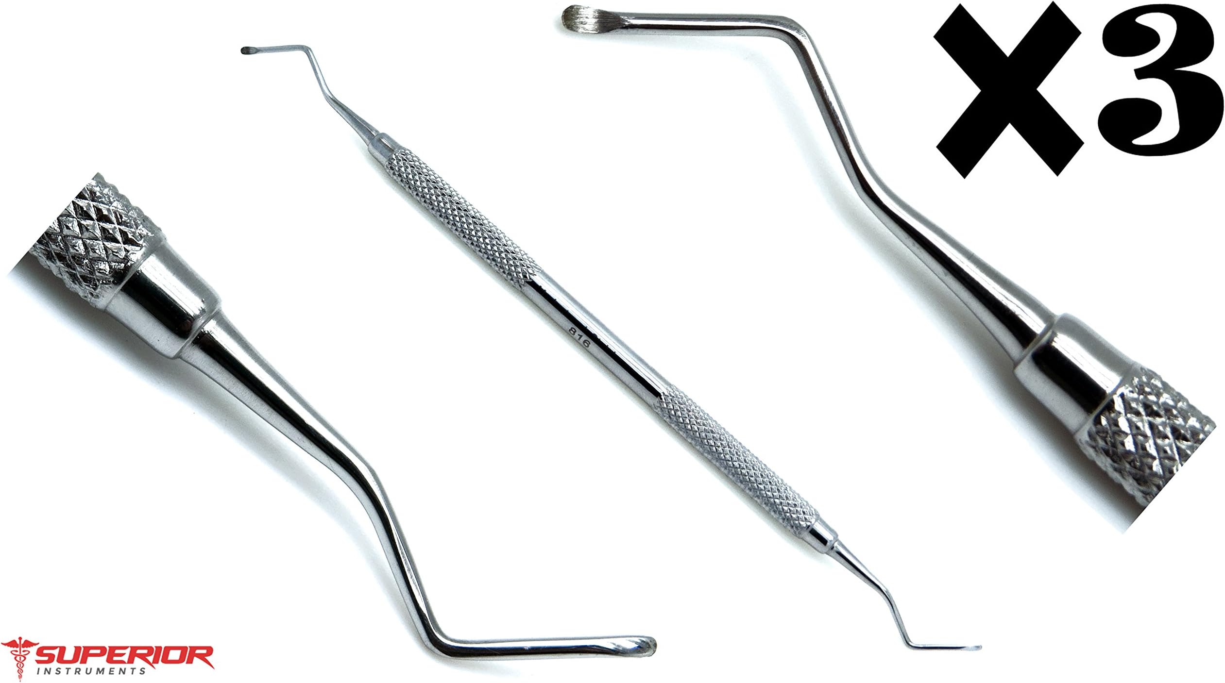 Dental Excavators 816B, Spoons 1.4mm Double Ended Restorative Stainless Steel 3 Pieces Instruments