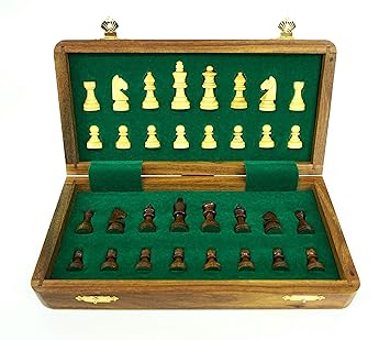 Global Indus19 Magnetic Folding Wooden Chess Board Made of Best Quality Sheesham Wood Size 10 X 10 Inch (Magnetic Coins)