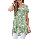 POPYOUNG Women's Summer Long Tunic Top To Wear With Leggings Short Sleeve Shirt Loose Fit Dressy