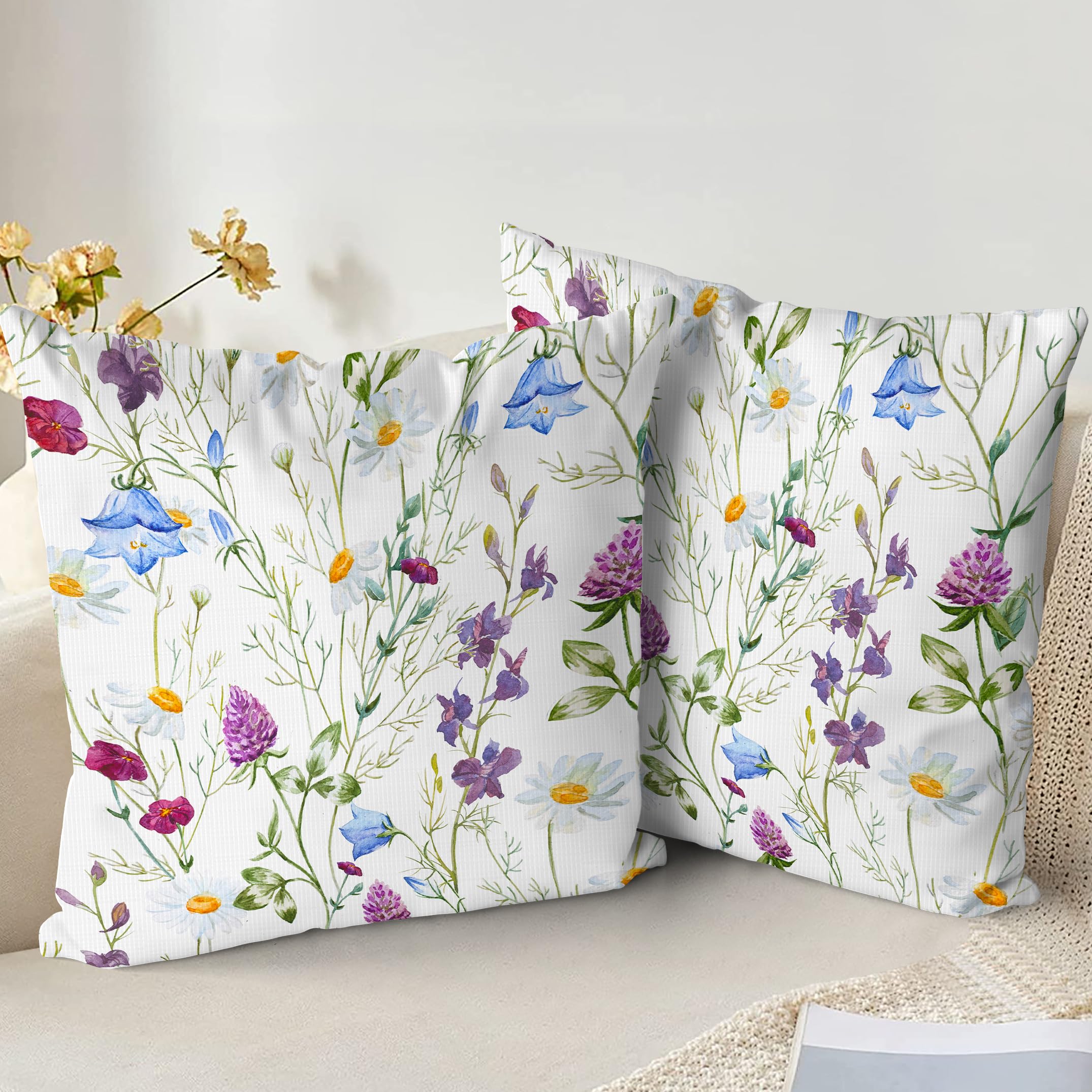 XPHZZL Cushion Covers Set of 2 Pack 55 x 55 cm - Soft Double Sided Garden Flower Floral Decorative Pillow Covers for Sofa Bed Garden Outdoor Spring Decor with Invisible Zipper 22 x 22 Inch-Purple