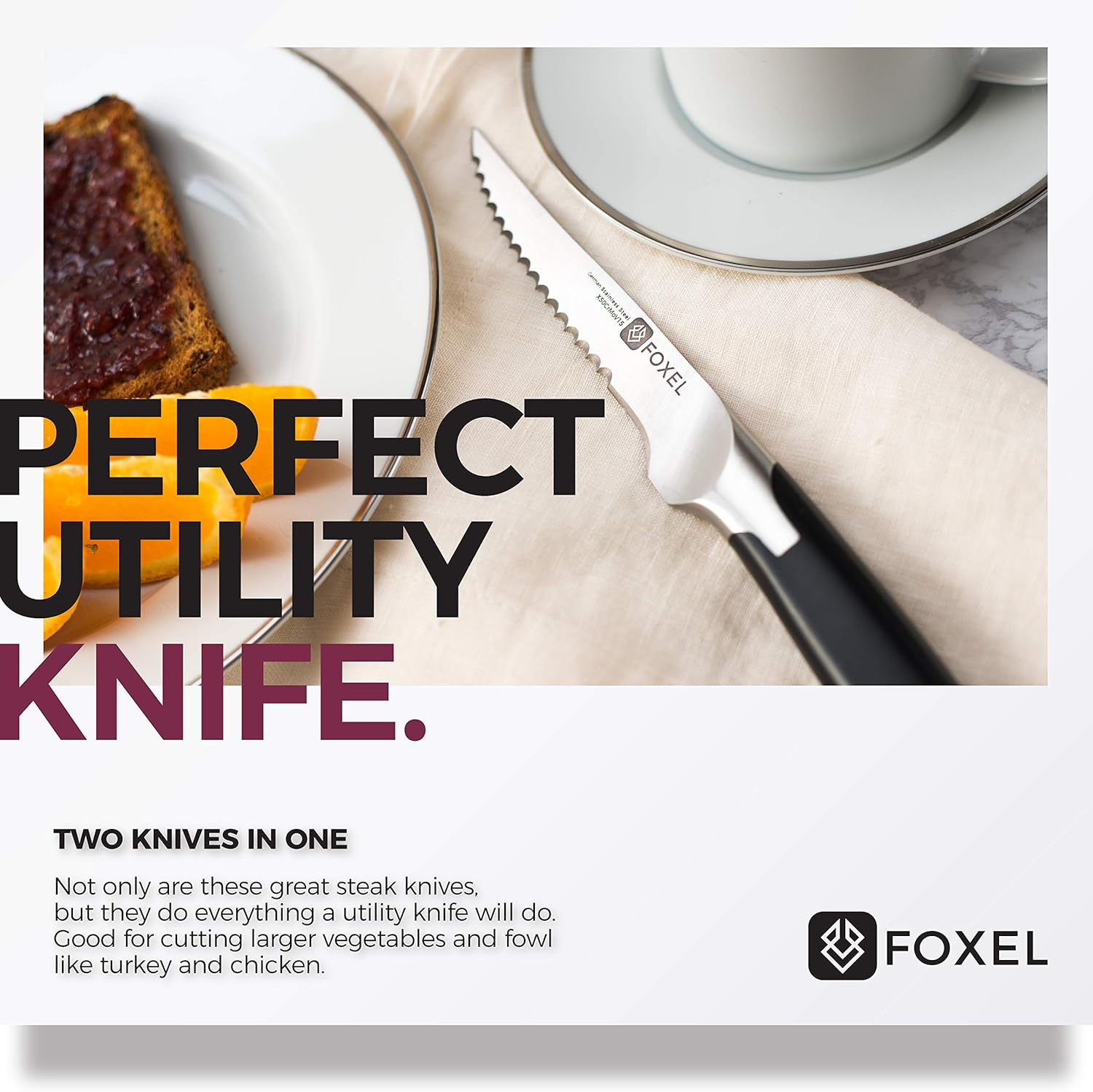 Steak Knives Knife Set of 4, 8, or 12 - Smooth Cut Serrated Blade uses German High Carbon Steel w/Full Tang Handle - Gift Box Set: Kitchen & Dining