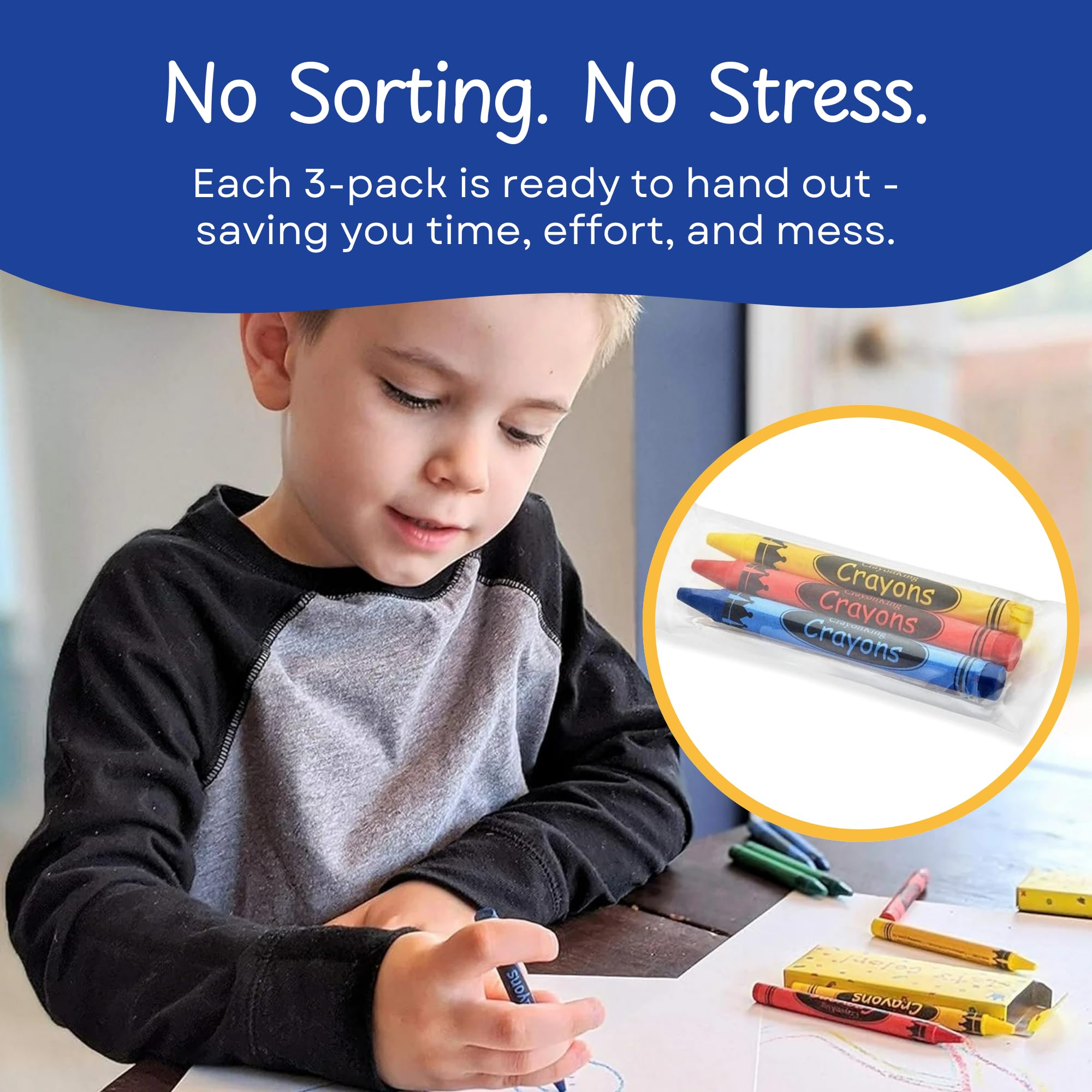 CrayonKing 240 Sets of 3-Packs (720 Bulk Crayons) – Restaurants, Classrooms, Parties & Events – Kid-Safe, Pre-Packaged, Assorted Colors Non-Toxic Crayons