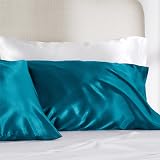 Bedsure Satin Pillowcase Hair Silk Like 2 Pack Queen Standard 50x75 Teal Cyan view 5