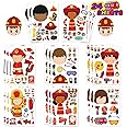 24 Sheets Firefighter Stickers for Kids, Make-a-face Fireman Stickers Sheets, Fireman Themed Sticker Party Favor Supplies Craft School Fire Education Teacher Reward