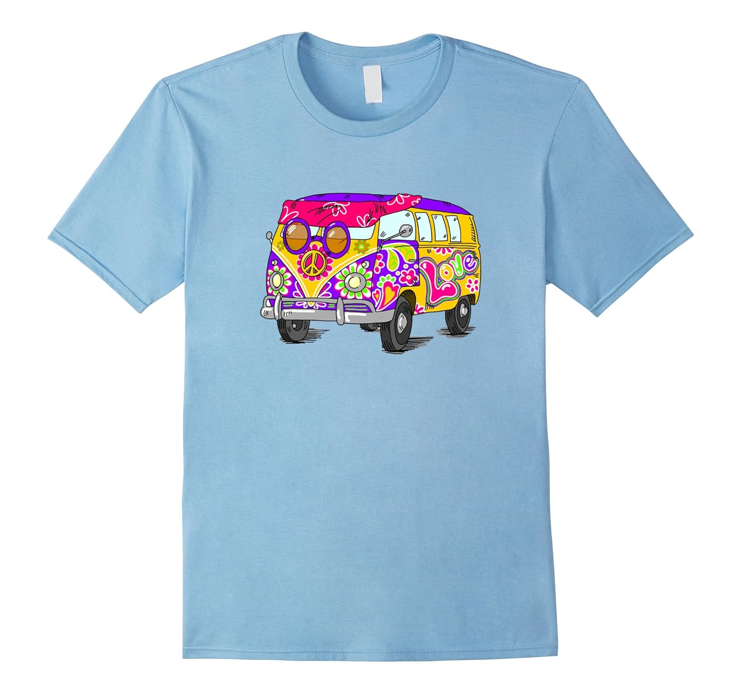 Retro Hippie Bus T-Shirt Colorful Van Gift Design-Rose