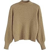 ZAFUL Women's Mock Neck Sweater Long Sleeve Ribbed Knit Basic Cropped Pullover Sweater