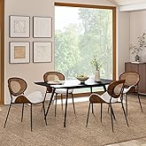 HULALA HOME Dining Chairs Rattan Backrest Set of 4, Modern Leather Side Chairs with Metal Legs, Comfy for Living Room/Kitchen