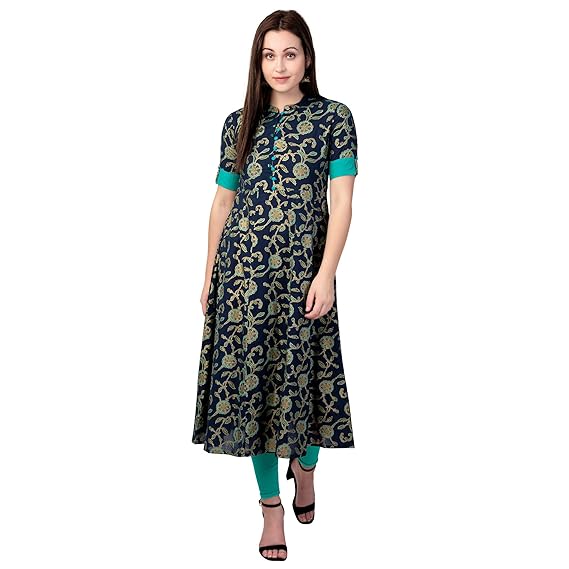 Blue Foil Print Pure Cotton Anarkali Printed Kurta