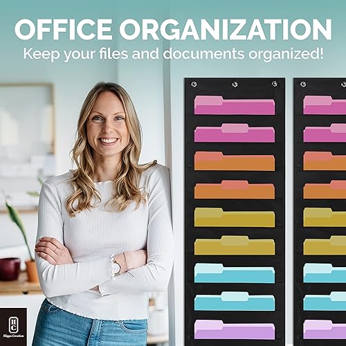 Hippo Creation Storage Pocket Chart - 10-Pocket Wall Organizer With Over-Door Hangers, 2 Pack, Black-748470