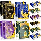 Qilery 32 Pack Ramadan Eid Mubarak Favor Boxes Gold Moon Star Ramadan Kareem Treat Boxes Square Candy Gift Wrap Box with Ribbon for Muslim Party