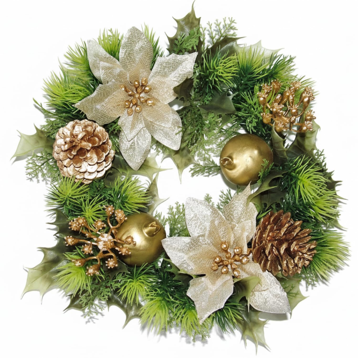 A1-Homes Artificial Plastic Holly Christmas Wreath/Candle Ring with Snow for indoors and outdoors (Gold, 30 cm)