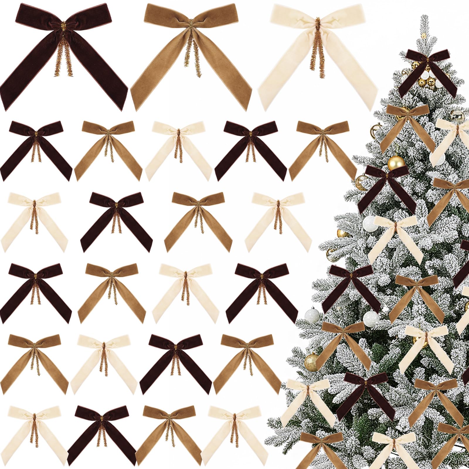 Riceshoot 24 Pcs 5 Inch Velvet Christmas Bows for Christmas Tree Rustic ...