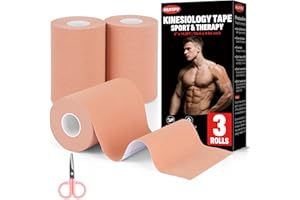 NUITPY 3 Rolls Kinesiology Tape, 4 inch x 14.8 Feet Waterproof Athletic Tape, Uncut Kinetic Tape, Elastic Muscle Tape, Sports Tape, Knee Tape for Exercise and Daily Use - Skin Color