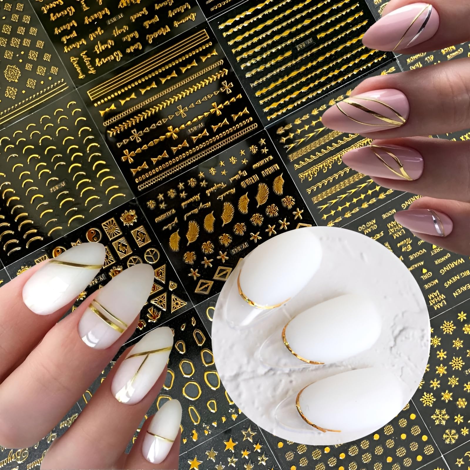 30 Sheets Gold Nail Art Stickers 3D Self-Adhesive Nail Decals Gold Line Star Nail Stickers for Acrylic Nails Gold Leaf Diamond Nail Supplies for Women - Image 4