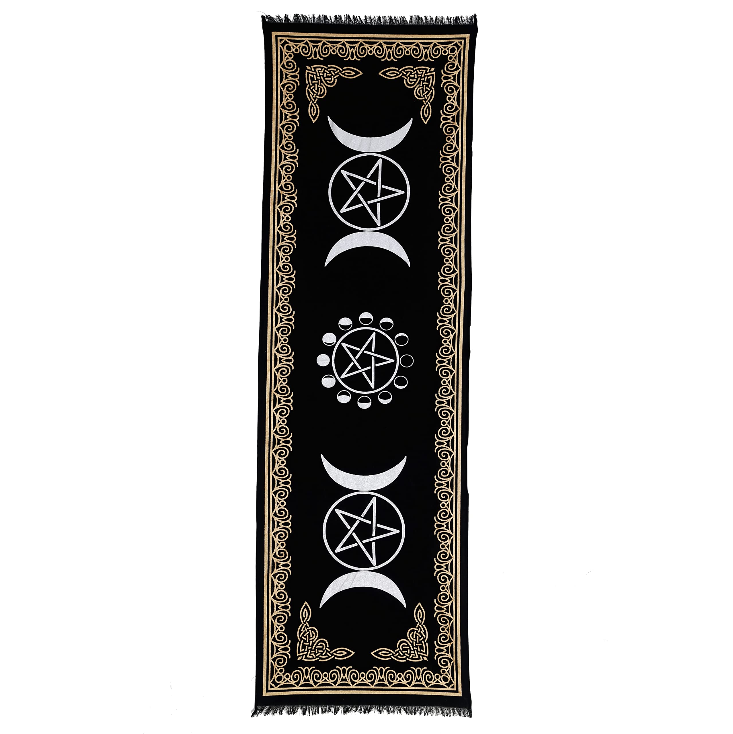 Indian Consigners Altar Cloth Witchcraft Moon Phases Triple Moon Long Side Tablecloth for Spiritual Use