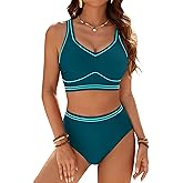 Blooming Jelly Womens High Waisted Bikini Sets Tummy Control Swimsuits Two Piece Modest Bathing Suit Sporty Swim Suits