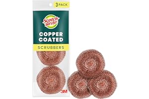 3M Scotch-Brite Copper Coated Scrubbers, Scouring Pads for Cleaning Tough Baked-On Messes, Metal Scrubbers for Cleaning Dishes, 3 Scrub Pads