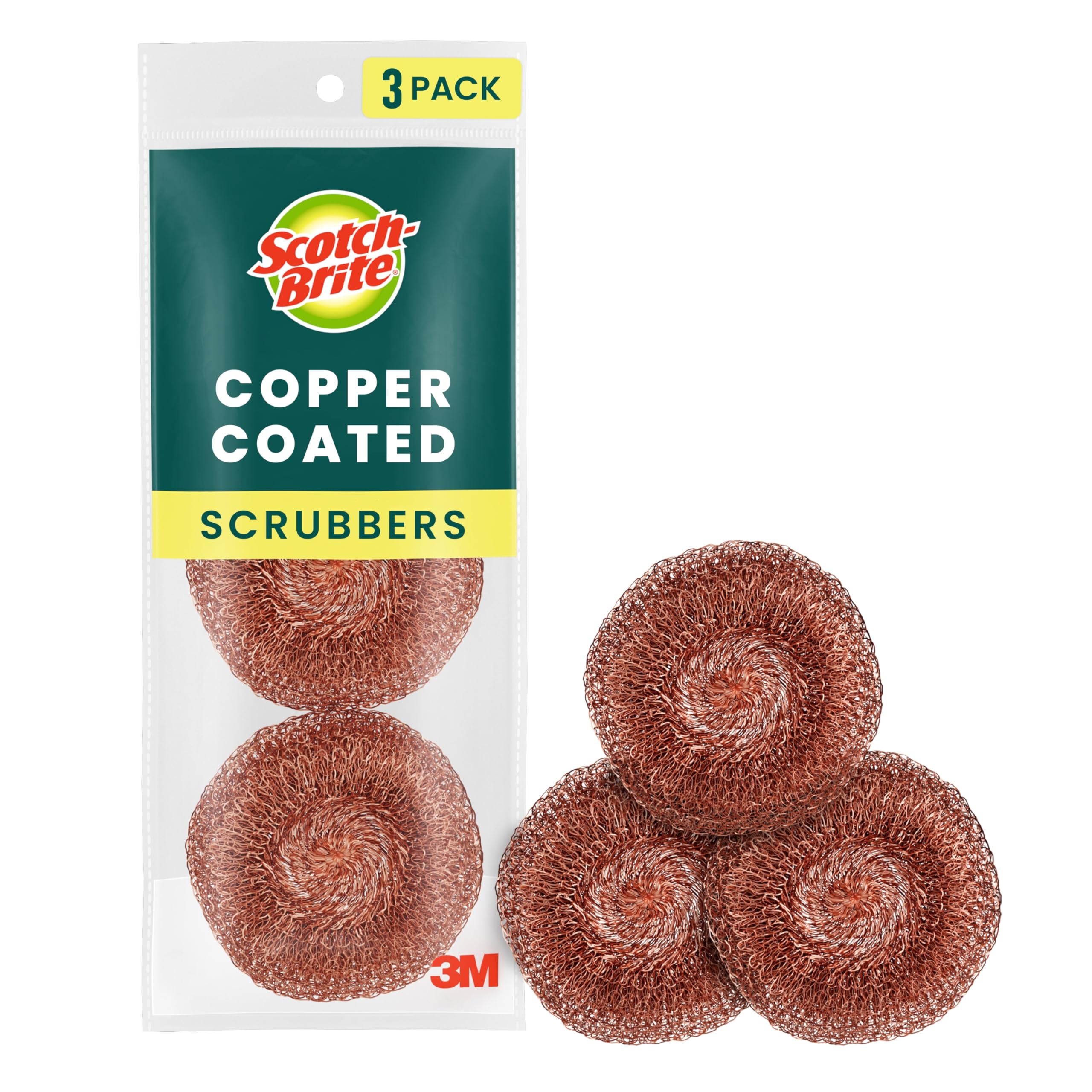 Photo 1 of Scotch-Brite Copper Coated Scrubbers, Scouring Pads for Cleaning Tough Baked-On Messes, Metal Scrubbers for Cleaning Dishes, 3 Scrub Pads