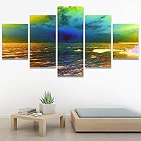 SIGNWIN 5 Panel Canvas Wall Art Modern Art Coastal Colorful Multicolor Photography Romantics Sunset for Home Decorations Ready to Hang - 60