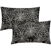 Halloween Spiderweb Pillow Covers 12x20 Set of 2 Black White Spider Web Outdoor Decorative Throw Pillows Halloween Scary Themed Farmhouse Pillowcases Linen Cushion Case Decor for Home Sofa Couch Bed