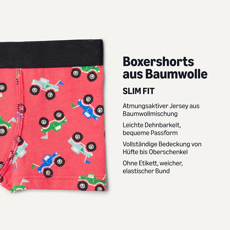 Jungen Boxershorts aus Baumwolljersey, 10er Pack, Grau/Streifen/Achsen, 8-9 Jahre