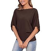 MAKARTHY Womens Batwing Sleeves Knitted Dolman Pullovers Boat Neck Tops Sweatershirts