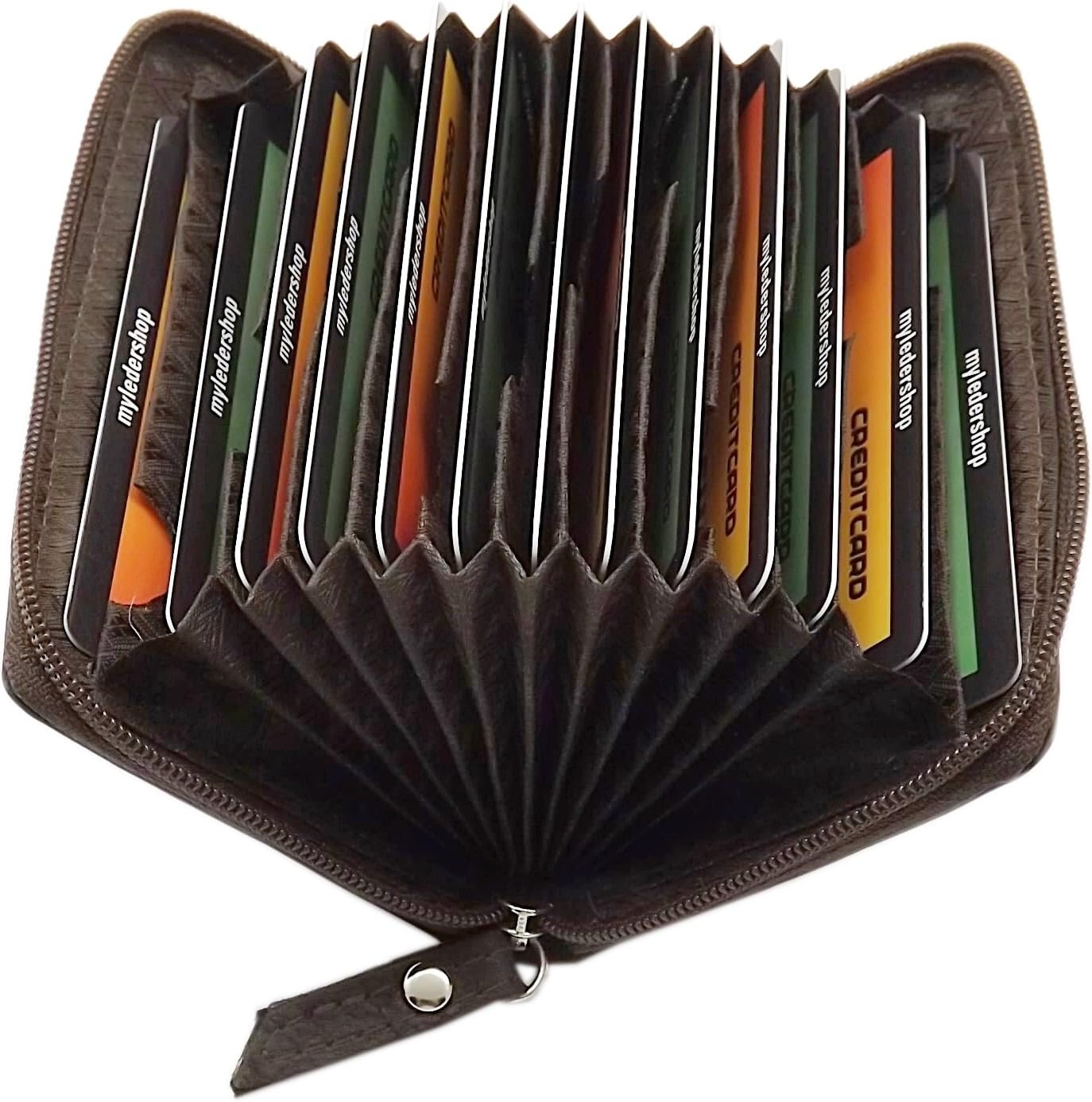 myledershop Genuine Leather Credit Card case 13 Pockets, Brown