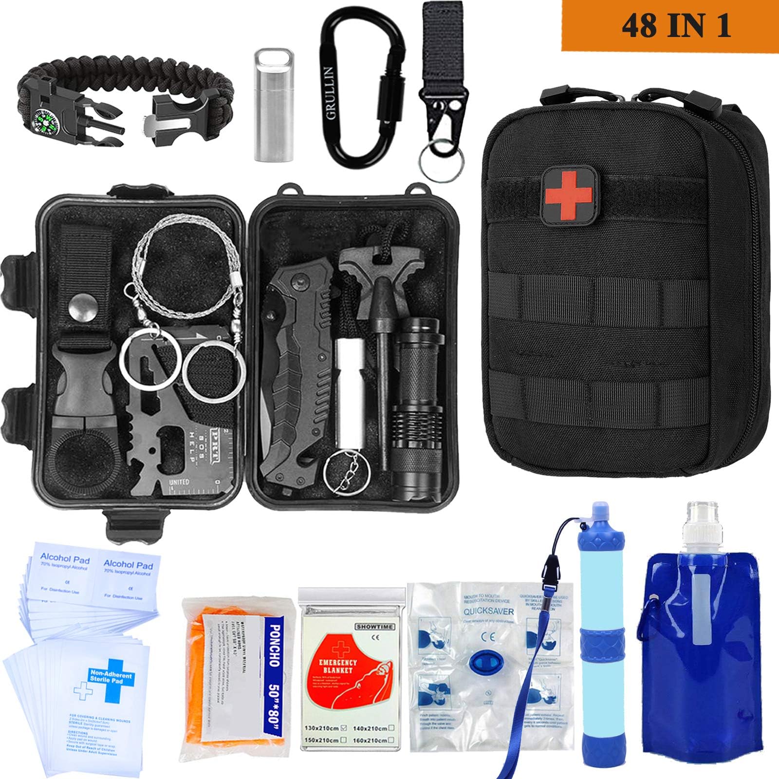 GRULLIN Survival Kit Emergency Survival Gear Tool Kit, Home Office Car Hiking Hunting Camping Adventure for Men Dad Boyfriend