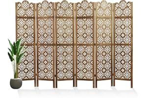 SVIMI 68.9Inch Folding Room Divider, 6 Panels Wood Carved Privacy Screens, Free Assembled Privacy Screen Decorative Partition for Home Office Restaurant (Dark Brown)