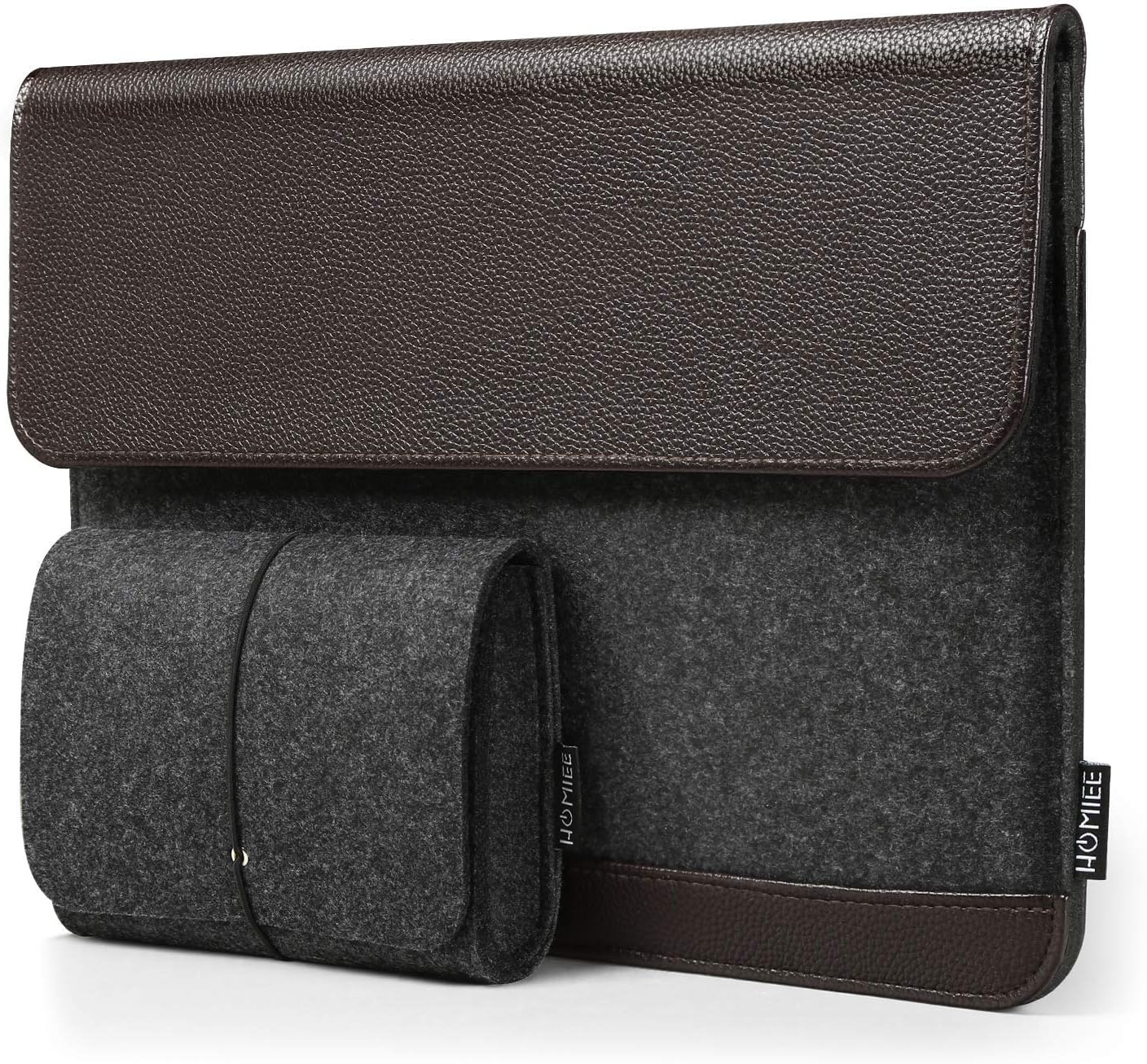 HOMIEE 13-13.3 inch Laptop Sleeve Macbook Air Case Felt & Leather Bag with Extra Storage Case, Protective Cover for 13inch Macbook Pro/iPad Pro/Lenovo/HP/Chromebook Business Notebook Carry Case Brown