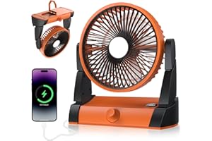 TriPole Battery Operated Fan 20000mAh Camping Fan Rechargeable with LED Light and Hook Powerful Portable Tent Fan with Stepless Speed Long-Lasting Battery Powered Fan for Camping Travel RV Hurricane