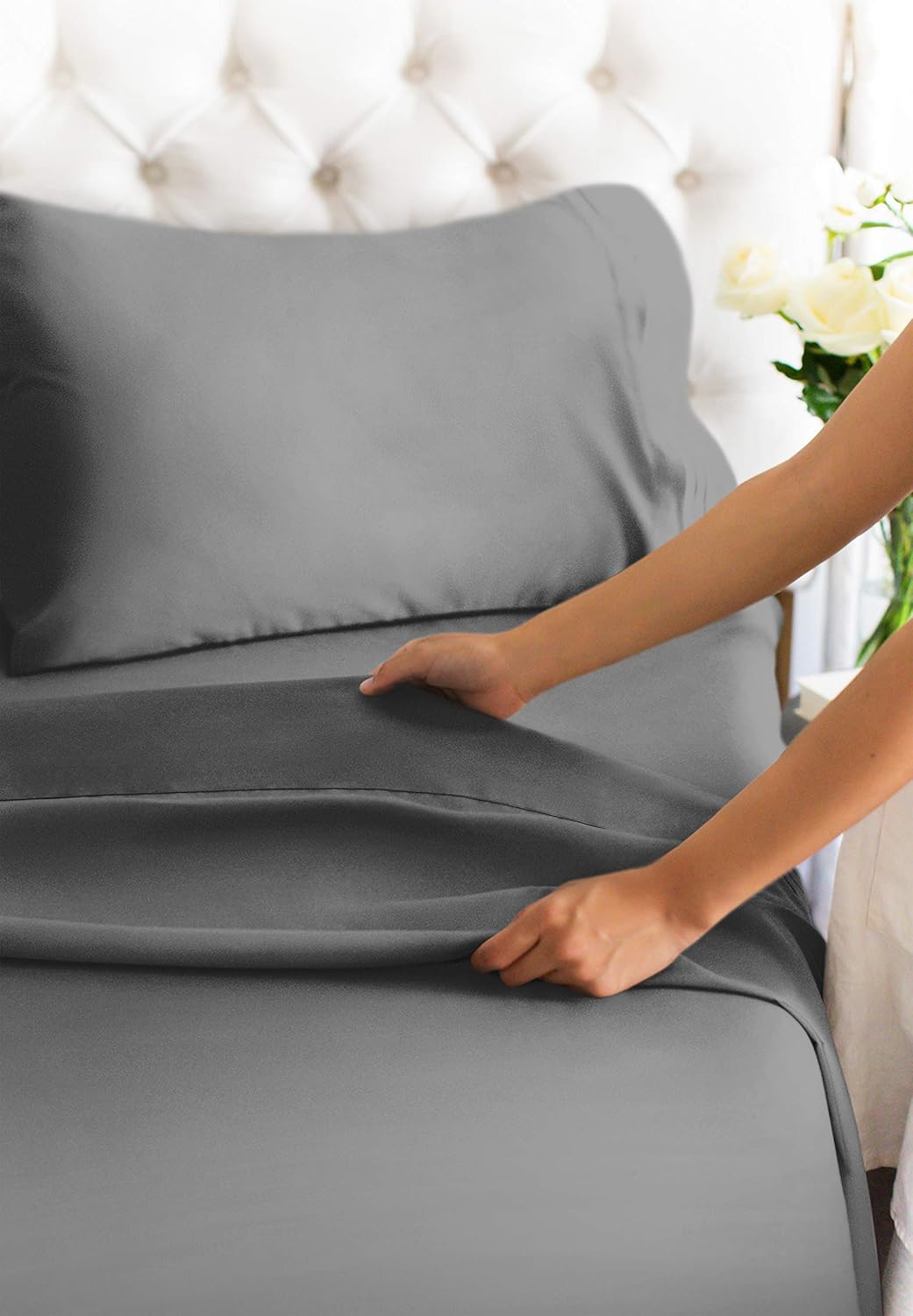 King Size Sheet Set - 4 Piece - Hotel Luxury Bed Sheets - Extra Soft - Deep Pockets - Easy Fit - Breathable & Cooling Sheets - Wrinkle Free - Comfy – Dark Grey Bed Sheets - Kings Sheets – 4 PC: Home & Kitchen