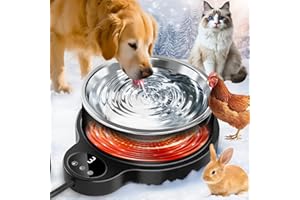 LQTTEK Heated Water Bowl for Dog Cat,Outdoor Heated Pet Bowl Food Bowl with 3 Temperature Settings & 12H Timer,50 oz Removable Stainless Steel Bowl,79" Anti-Chew Cord,for Dogs Cats Chickens Ducks Birds