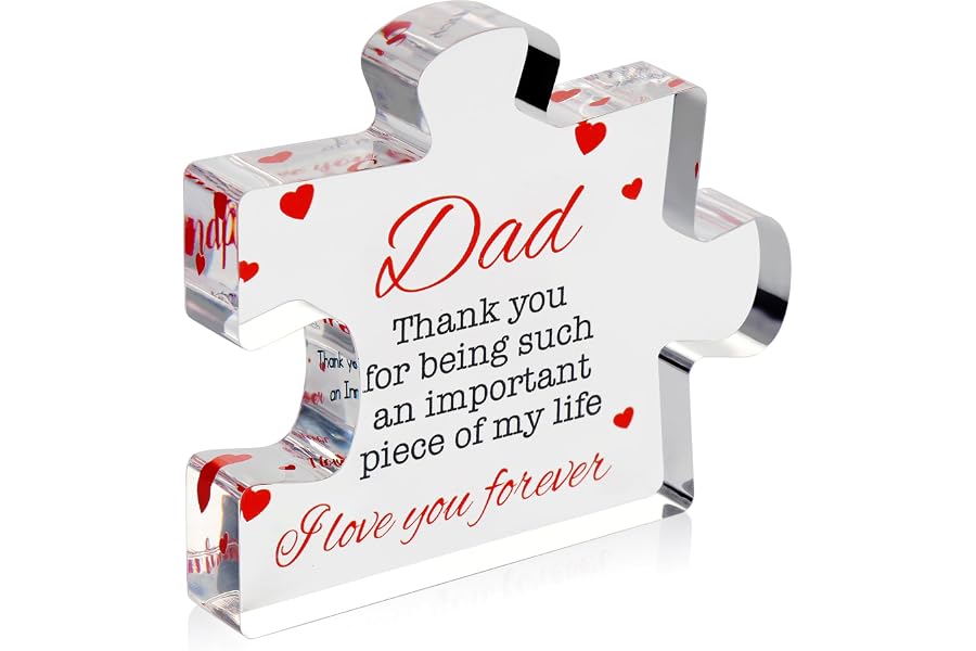 VELENTI Fathers Day Dad Birthday Gift - Engraved Acrylic Block Puzzle Dad Keepsake 3.35 x 2.76 Inch - Cool Father's Day Presents from Daughter, Son, Mom - Heartwarming Men Birthday Gift Idea