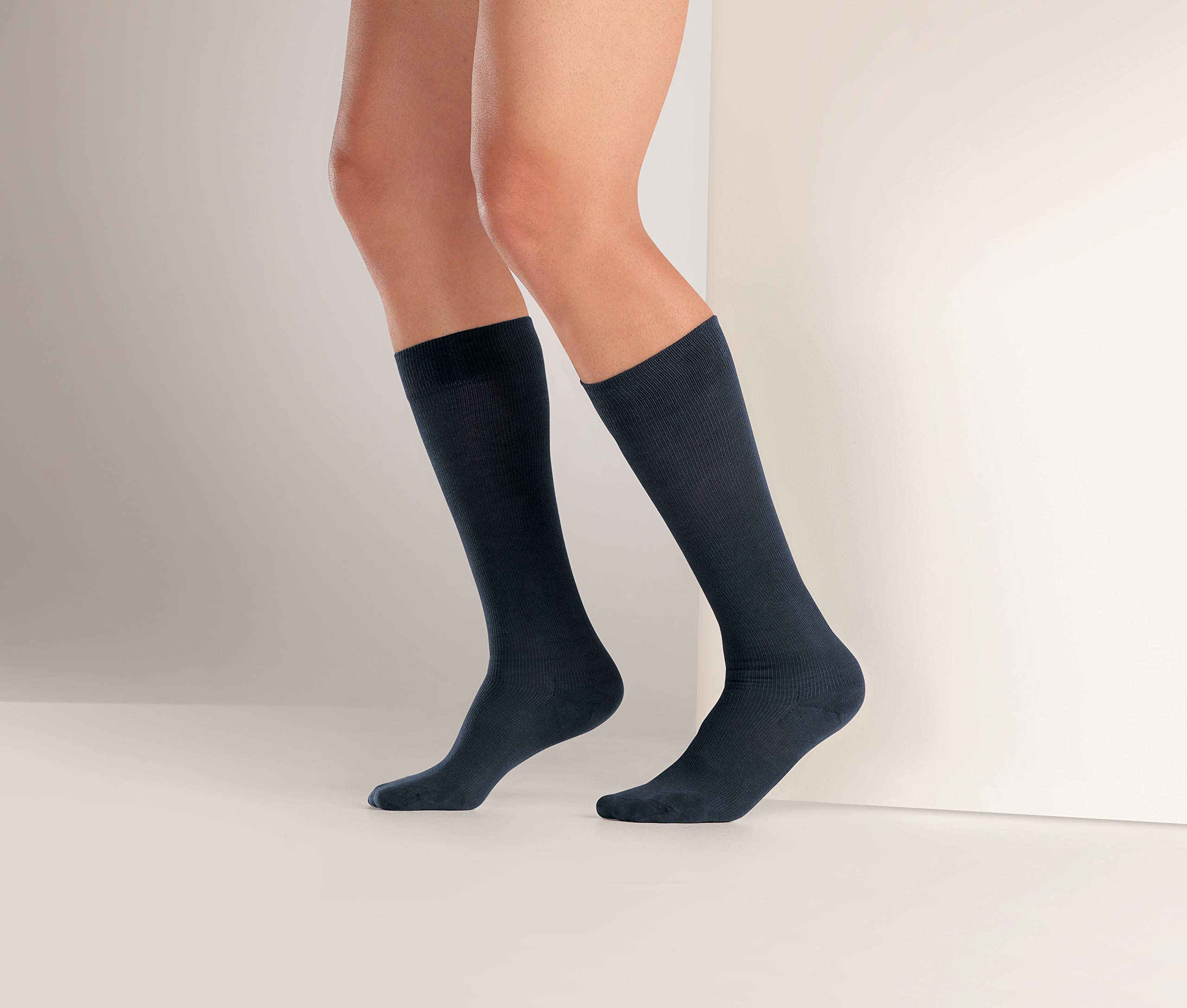 Sanyleg - Cotton Knee-Socks with a Strong Graduated Compression, Unisex, Dark Blue Colour, Size XXL