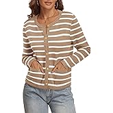 ATHMILE Women Striped Cardigan Sweaters Button Down Cropped Fall Fashion Outfits Winter Clothes Knit Lady Jackets Coat 2025