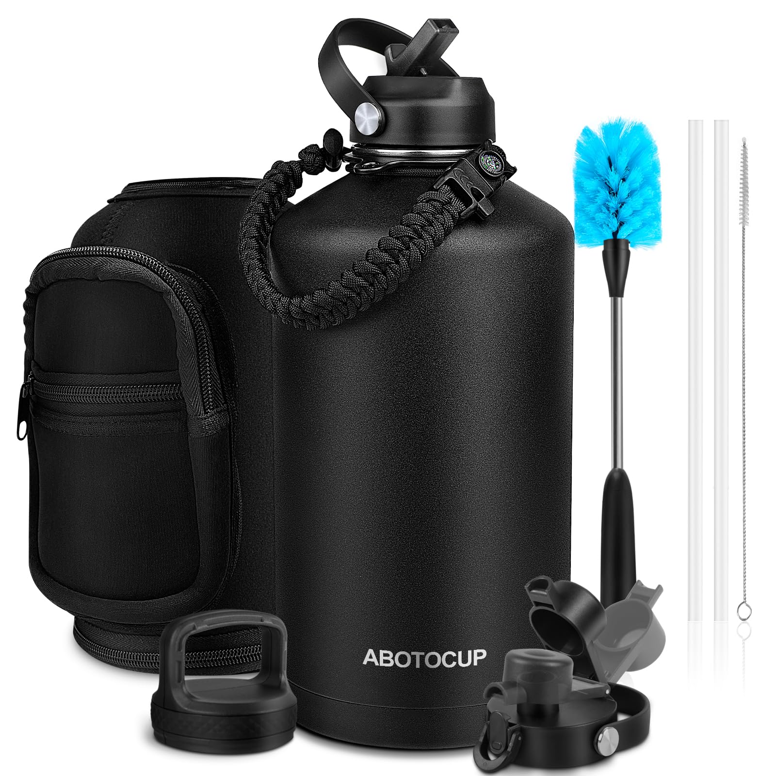 Photo 1 of ABOTOCUP Gallon Water Bottle Insulated Keep Cold24H & Hot12H, Large 1 Water Bottle Gallon with Straw Lids&Paracord Handle, 128oz Water Bottle Double Wall Leak-proof BPA Free with Powder Coated