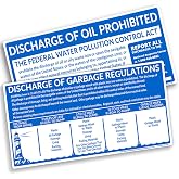 USCG Placard Compliance Set (2-Placards) &ndash; 5&rdquo; x 10&rdquo; Marine Regulation Decals &ndash; Garbage &amp; Oil Discharge Required Boat Placards &ndash; Waterproof UV Laminated Vinyl &ndash; Coast Guard Vessel Posting Stickers - Blue