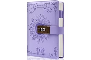 YOMENT Lock Diary for Women Vintage Lock Journal Refillable Personal Locking Diary Girls Leather Locked Journal Writing Notebook B6 Secret Journal with Combination Passwords 5.5 x 7.8 in, Sunflower Purple