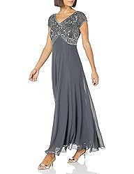 J Kara Women's Plus Size Cap V-Neck Beaded