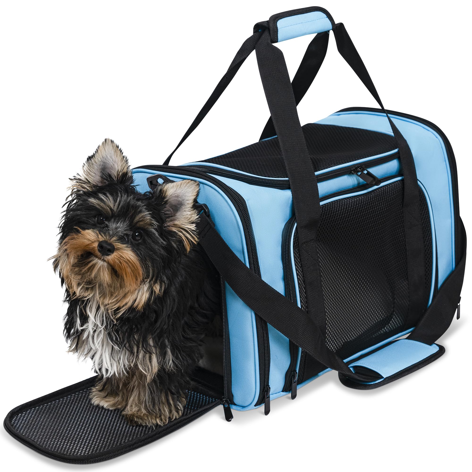 Valtrove Pet Carrier for (very) Small Dogs & Cats, Blue - Foldable Dog Box for Car, Plane & Travel - Dog Transport Box, Cat Transport Box, Dog Bag, Dog/Cat Transport Bag (S)