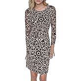 DKNY Women's 3/4 Sleeve Jewel Neck Ruched Bodice Mini Dress