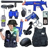 ZIRSENG Police Officer Costume, SWAT Costume for Boys, Poloce Role Play Set with Vest, Helmet for Kids 3-10-12, Halloween Costume for kids, Christmas Gift for Kids, Policeman Outfit