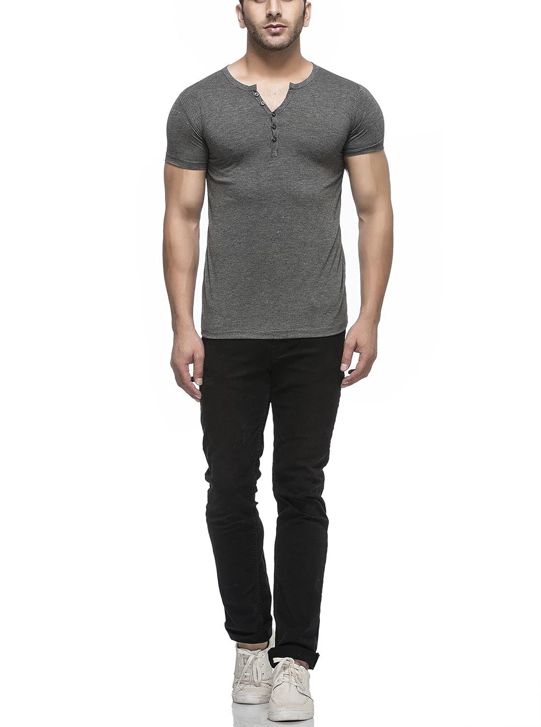 tinted men's rayon, polyester and spandex henley t-shirt