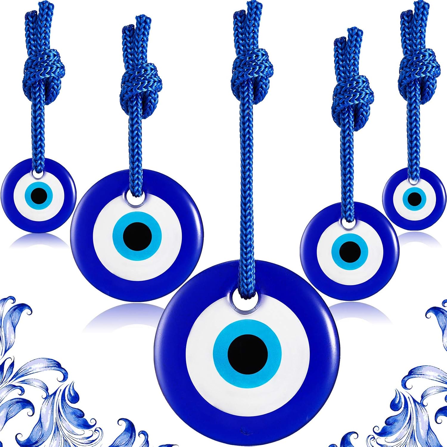 5 Pieces Blue Evil Eye Wall Hanging Ornaments Turkish Nazar Beads Glass Amulet Home Blessing Charm Wall Decor Home Protection House Decoration Good Luck Jewelry Accessories