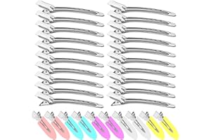 VIYWICZ 30PCS Metal Alligator Hair Clips, Duck Billed Salon Styling Clips with Holes, Heavy Duty Silver Hair Pins for Women, DIY Bows & Home Use (30 Mixed Sizes)