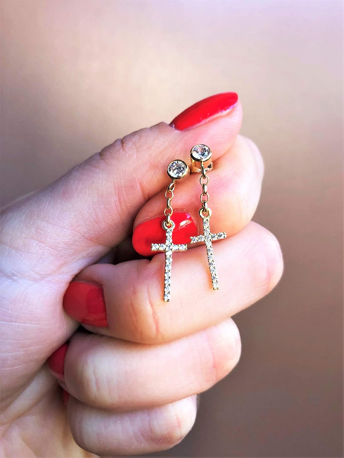 Dangle cross earrings 14K Gold Filled with CZ diamonds
