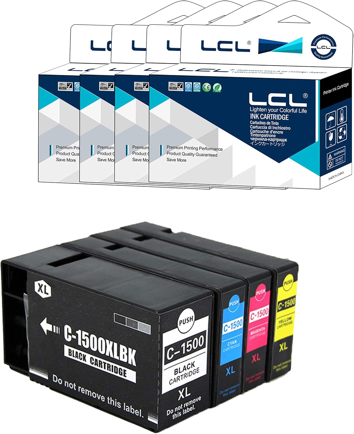 LCL 1500XL PGI-1500XL Ink Cartridge Replacement for Canon 1500 1500XL PGI-1500XL for Canon MAXIFY MB2050 MB2150 MB2155 MB2350 MB2750 MB2755 MB2300 MB2000 (4PK KCMY)
