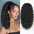 SHNMIN Ponytail Extension,Curly Drawstring Ponytail Extension for Black Women Natural Black Curly Clip in Hair Extensions 18 Inch Synthetic Hairpiece for Daily Party